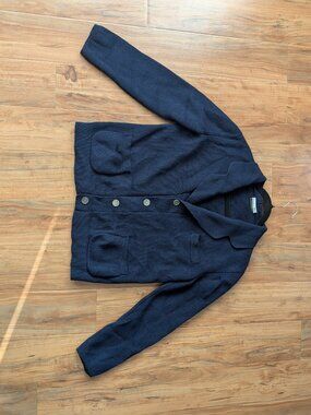 Vintage Christian Dior 100% Virgin Wool Navy Knit Cardigan Jacket